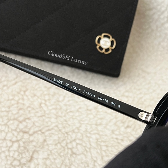 Auth Chanel 23K Round Camellia 71572A Black Sunglasses main image 4